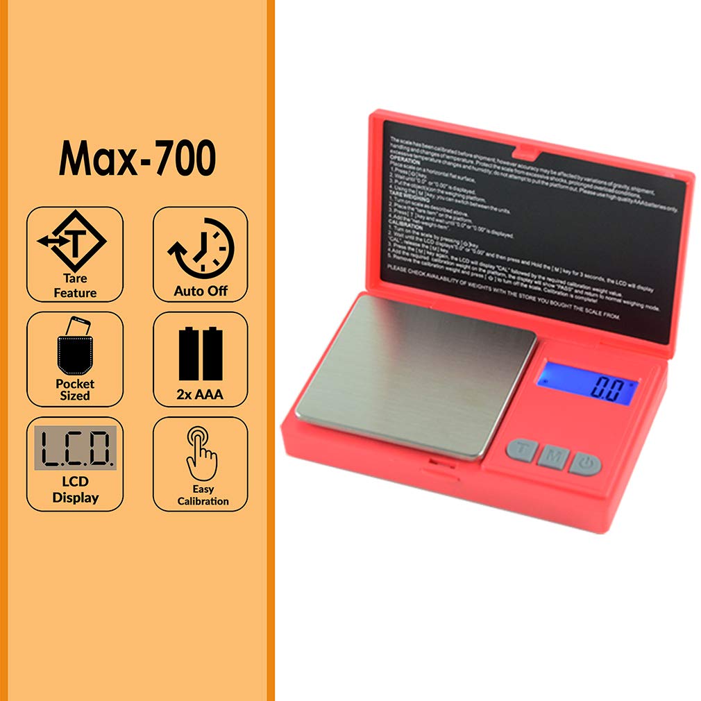 AWS MAX-700 Digital Scale 700g x 0.1g (Red) : Amazon.co.uk