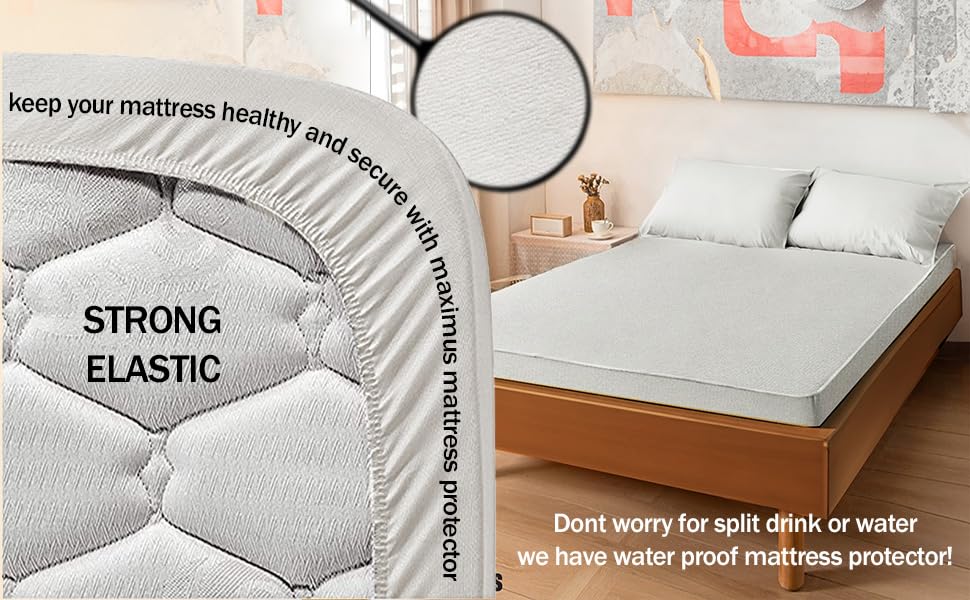 Image of Maximus 100% Waterproof Terry Cotton Ultra Soft Mattress Protector Bed Cover, Breathable and Elastic Fitted Bed Cover - 78x84 Inch / 6.5 X 7 Feet - King Size Bed, White