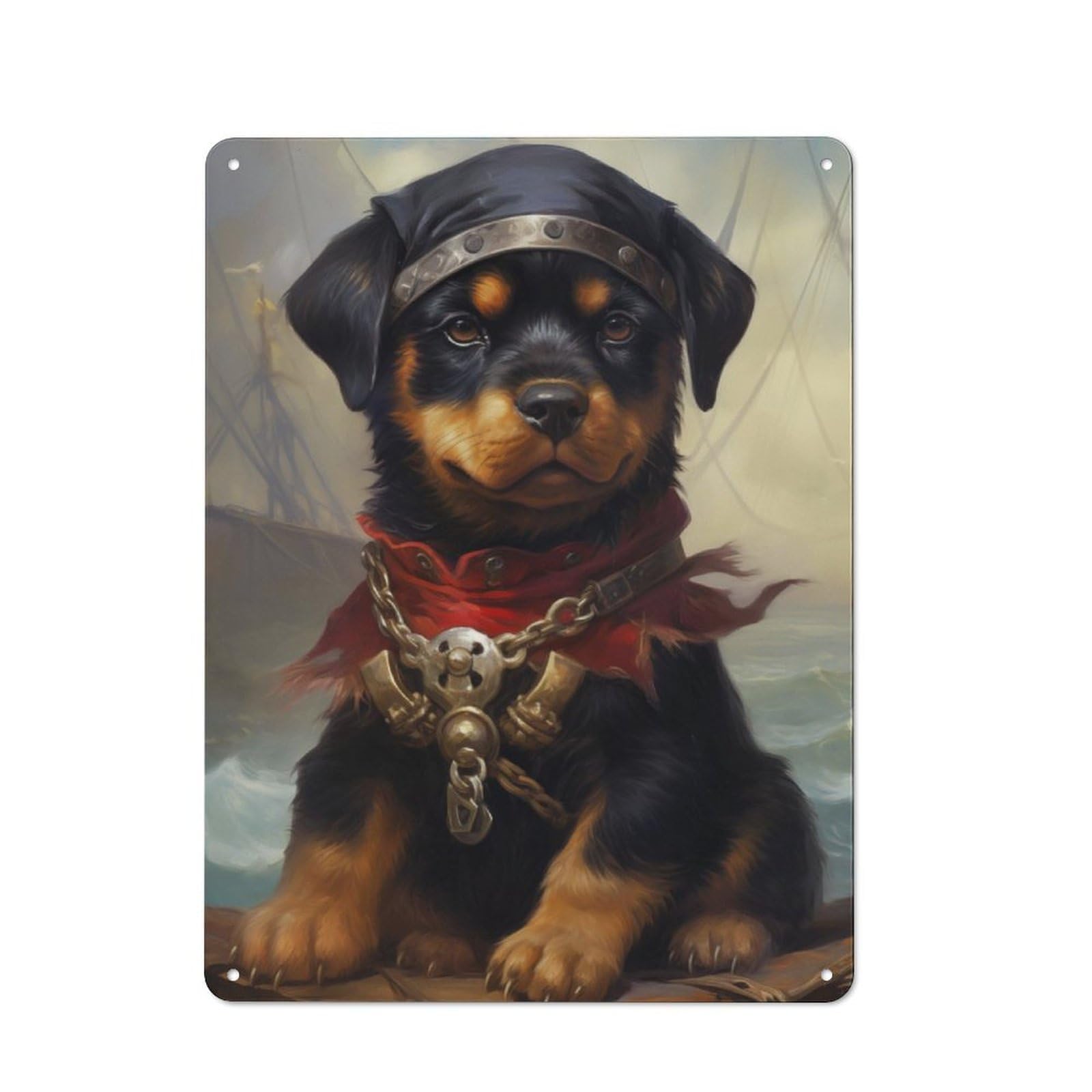 Junmoney Puppy Pirate Rustic Metal Plaque 40X30cm For Lounge Or Reading Corner, For Home Office, Studio And Craft Room Walls