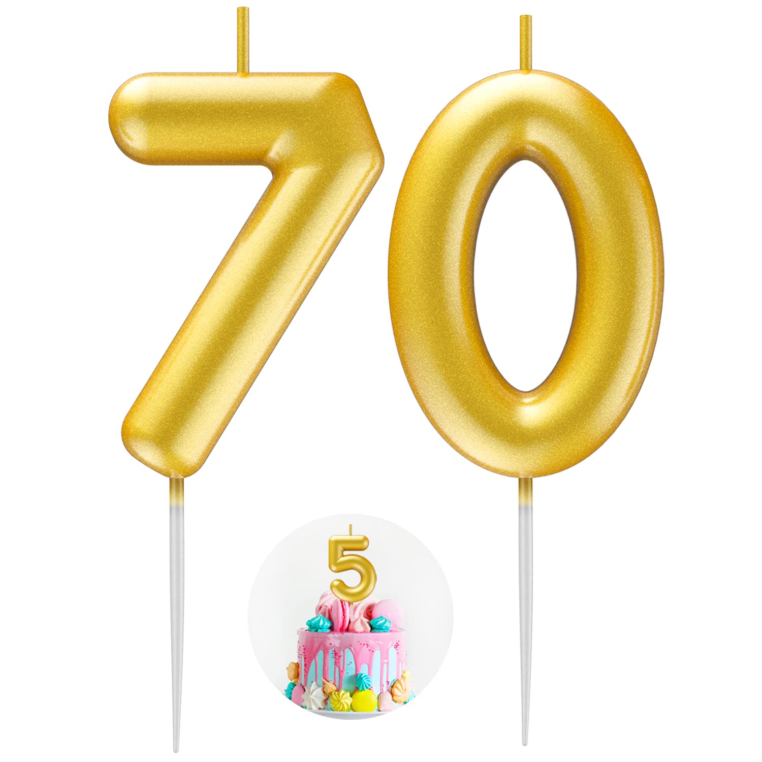 Gold Number 70 Candle Happy Birthday 3D Number Candles for Birthday Cake Party Decoration Wedding Anniversary Celebration Supplies