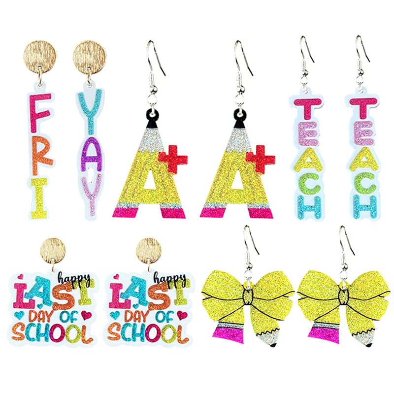 Shiny Acrylic Pencil Teach Friyay Last Day Of School Earrings Teacher Student Dangle Earrings Teachers Appreciation Day Librarian Novel Graduation Jewelry Gift2