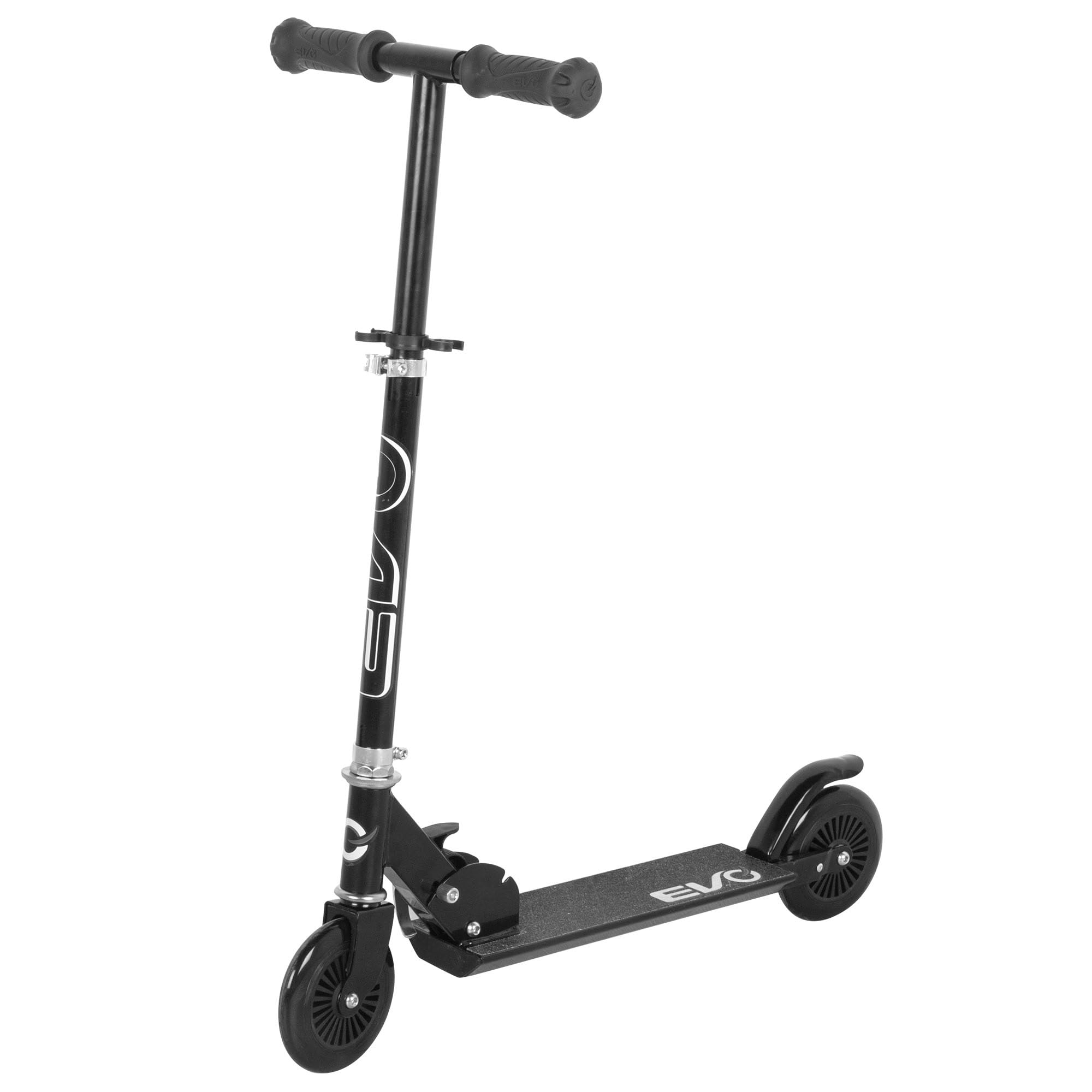 ColorBaby EVO Patinete 2 Ruedas Plegable, Color Negro, Manillar Ajustable 3 Alturas, Freno Trasero, ABEC-5, Tamaño 65x32x76 cm, Peso máx. 50 kg, Juguetes niños 5 años, Patinetes Infantiles (54344)