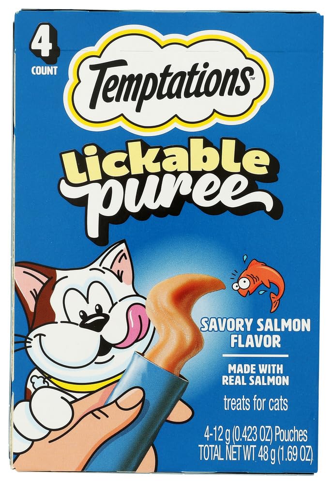 Temptations Creamy Puree Squeezable Lickable Cat Treats, Wet Cat Treats with Salmon, 0.42 oz. Tubes, 4 Count - image 1