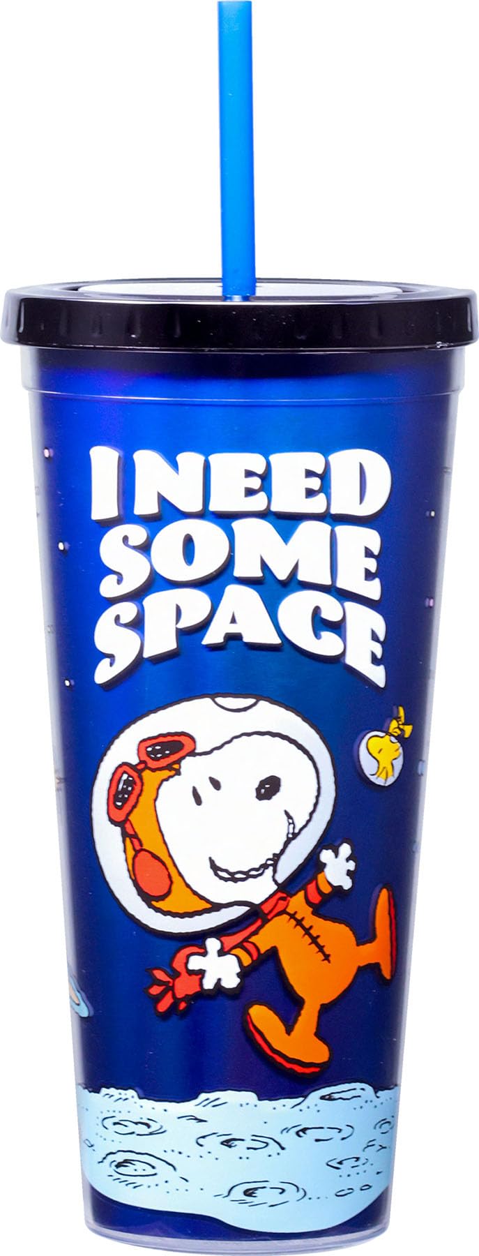 Snoopy Space Foil Cup - 20oz Acrylic Foil Cup with Straw - Metallic Locking Lid - Double…