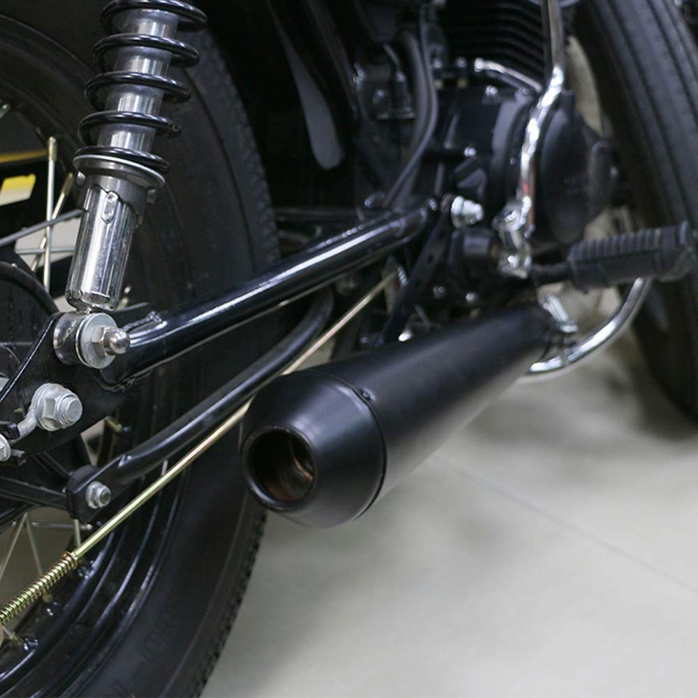 Moto Marmitta Tubo di scarico per 35mm 38mm 41mm 43mm 45mm per Chopper Cruiser Bobber Old School Cafe Racer (Nero)
