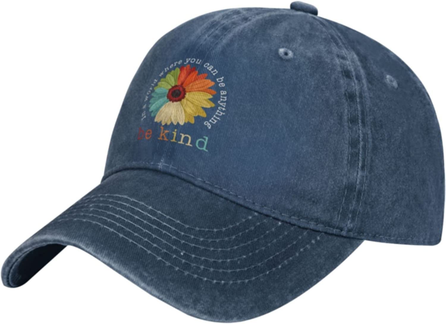 Fjqwklf Unisex Navy Blue In A World Where You Can Be Anything Be Kind Baseball Cap Outdoor Leisure Adjustable Cowboy Hat Black