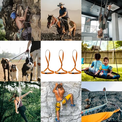 AINIKEY 18MM Nylon Climbing Sling Runner 23KN CE2008/EN566 Rock Climbing Webbing Straps for Outdoor Climbing, Rappelling, Swing, Yoga Hammock etc(Orange | 60cm / 24inch | Pack of 3)
