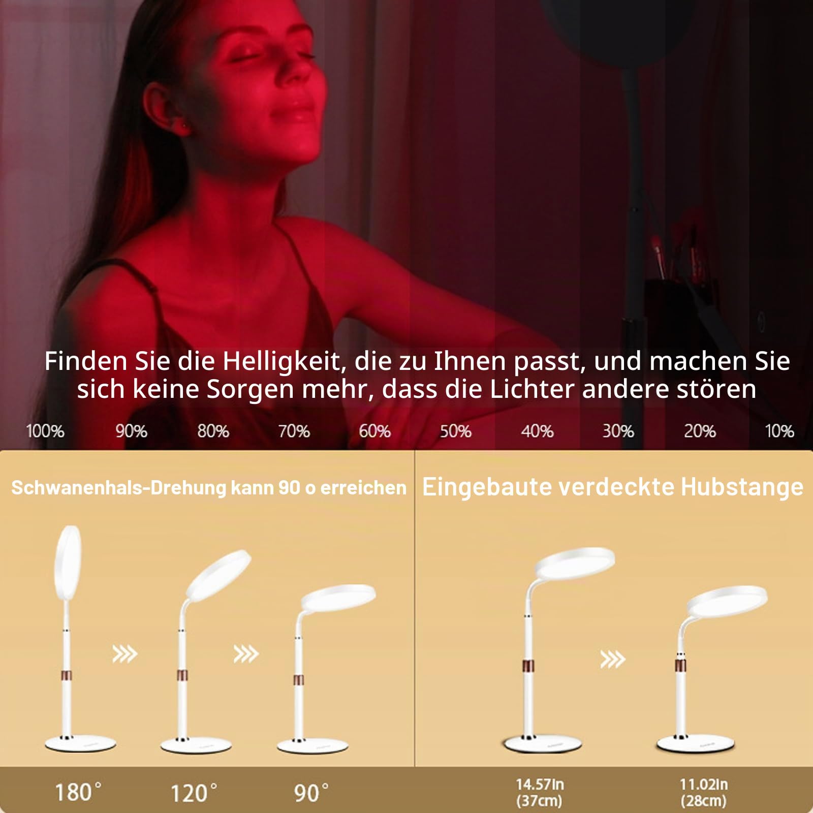 GBKDQQ Rotlichtlampe 126 LEDs, Infrarotlampe 850nm & 660nm mit Sockel, 5 Helligkeitsstufen & Timer 5-30min, Schwanenhals Lampe, Rotlicht für Gesicht und Körper zur Heim, Büro