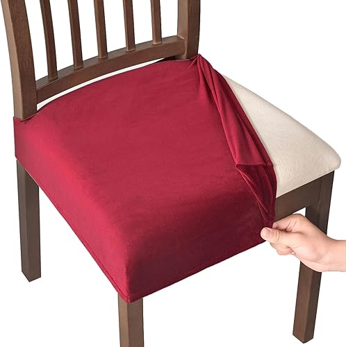 YOPOIY Juego de 6 fundas de asiento para sillas de comedor de terciopelo elástico, fundas de asiento lavables con lazos, fundas de asiento suaves