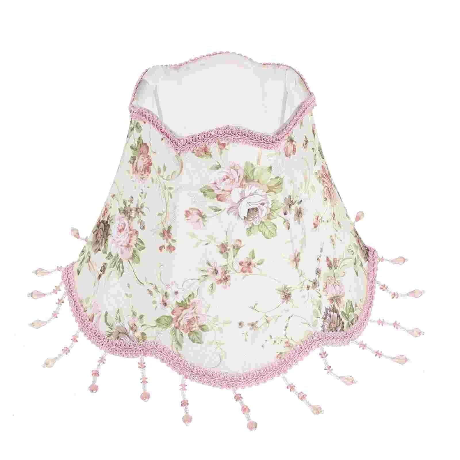 HKYBCF Lamp Shade Vintage Lamp Shade Pink Lampshade Beads Shades Cloth Covers for Bedroom