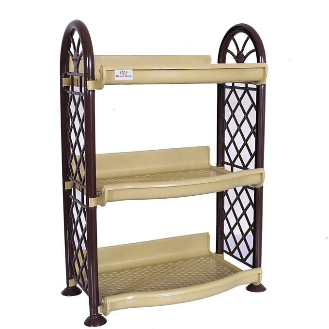 Kuber Industries Heart Home Organising Rack| Plastic 3 Shelves Kitchen Storage Stand|Durable Wall Mounted Jar Kitchen Utensils Organizer (Yellow) at Rs. 288