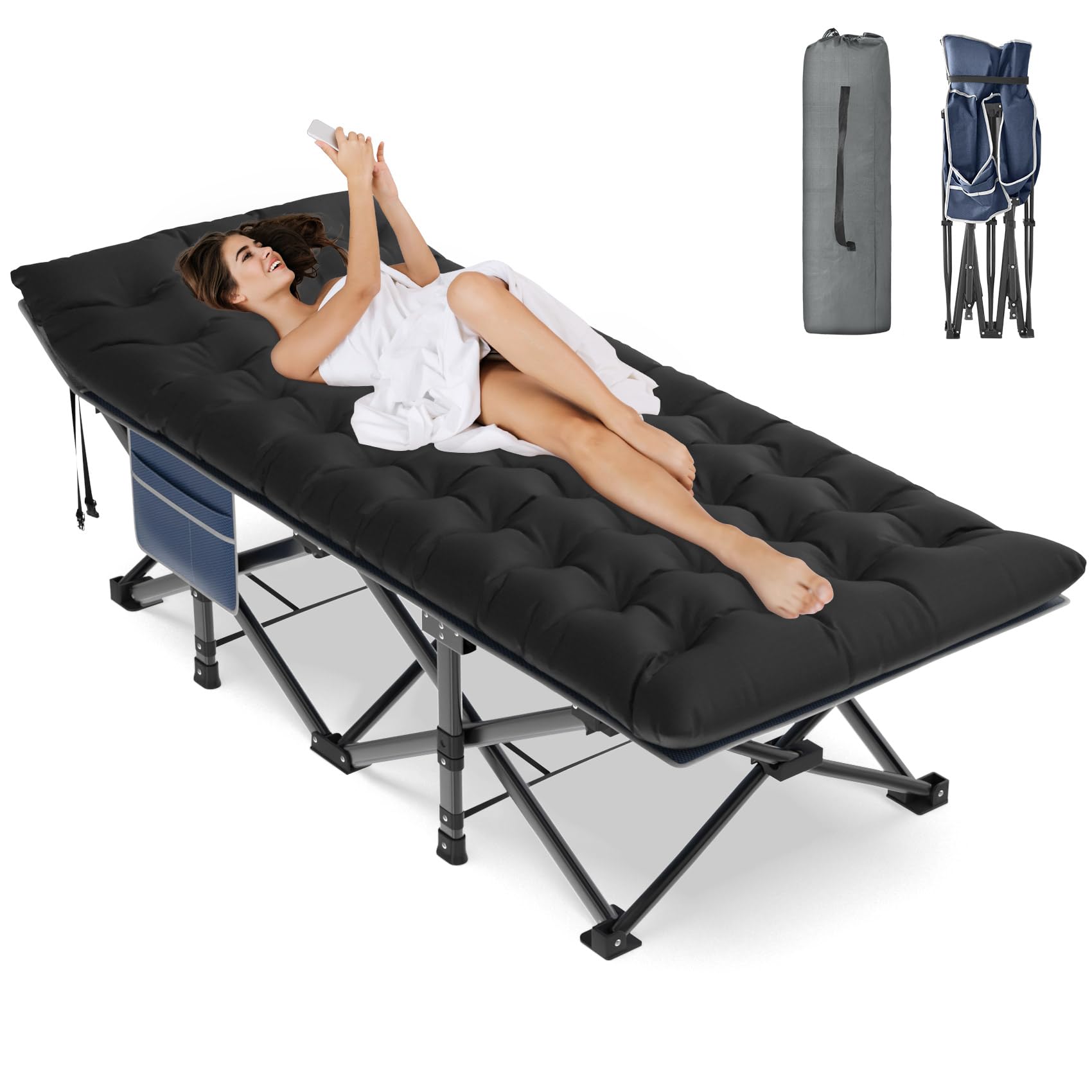 ZENPETIO Oversized XXL Folding Camping Cot, Heavy Duty Sleeping Cot for Adults with Mattress and Pillow, Portable Cot Bed with Carry Bag for Outdoor Camp Travel Home Guest Office, 78x32x18