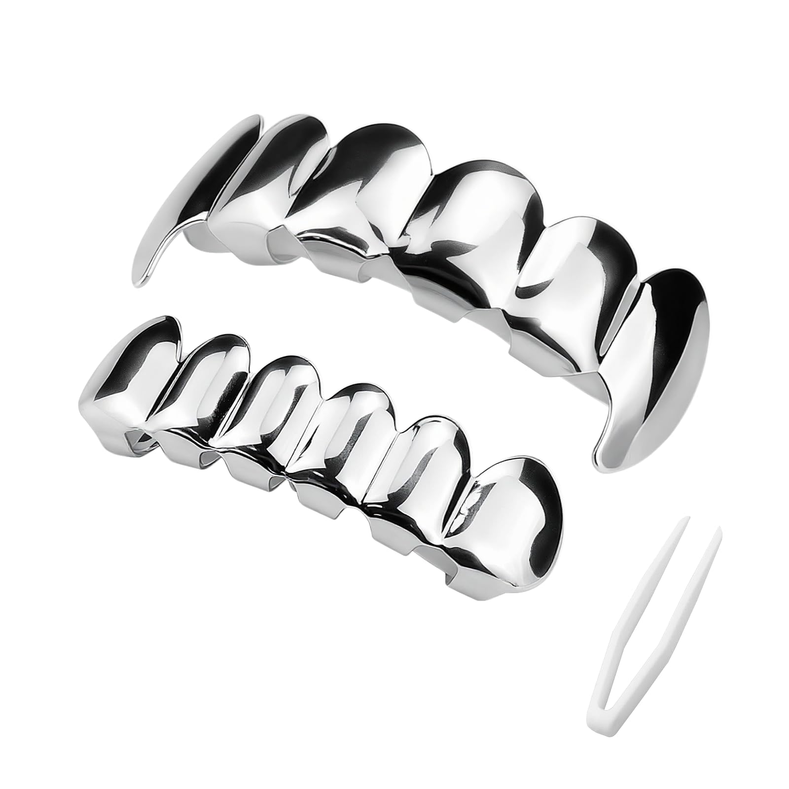 ZJIVQO Silver Plated Tooth Hip-Hop Teeth Grill, Portable Halloween Mouth Grills, Hip Hop Teeth Grillz for Men And Women, for Music Festival Parties, Hip-Hop Rapper, Decorations