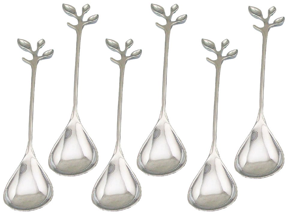 HENGRUI Creative Teaspoon Set of Handle Leaf Dessert Spoon,Set of 6 Pieces