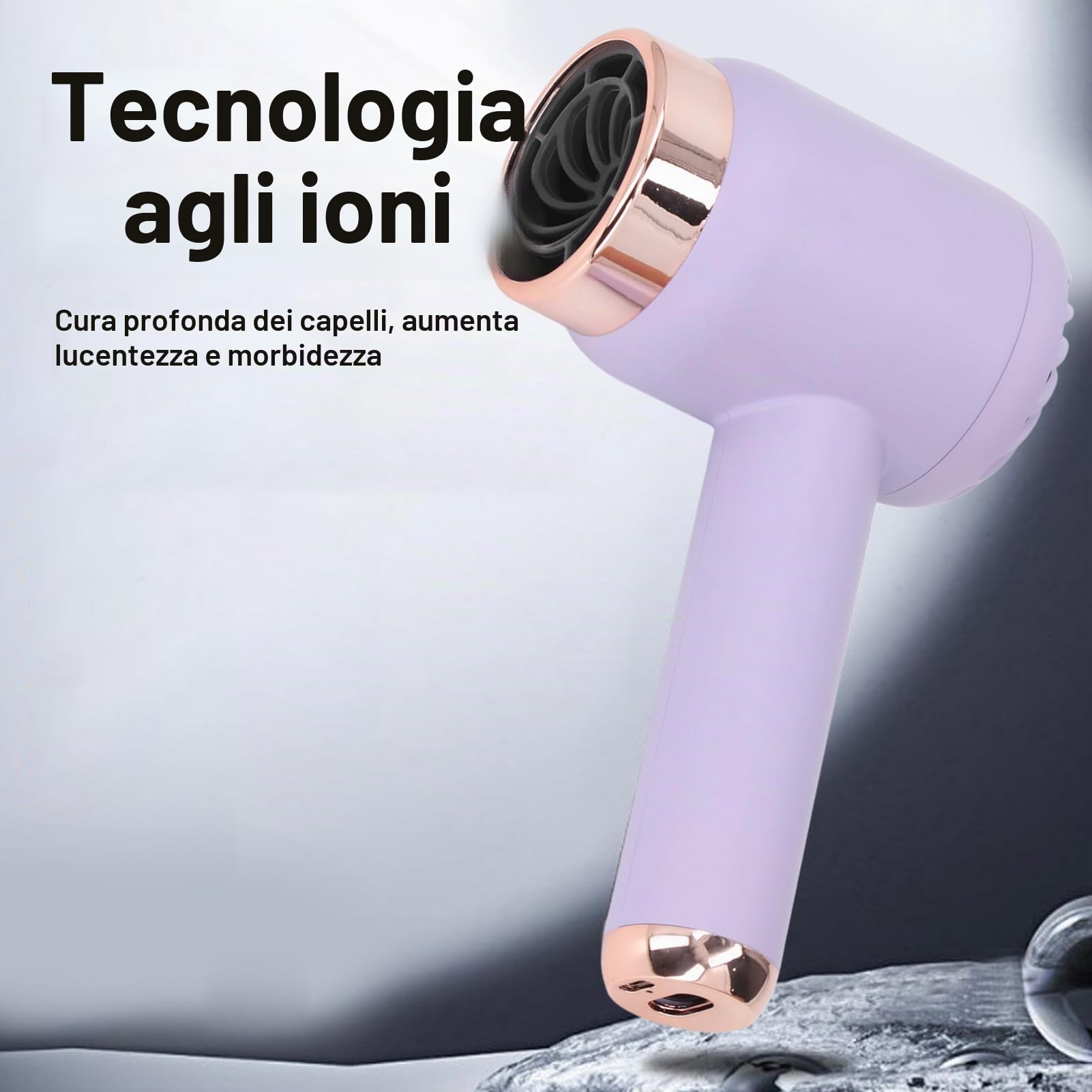Asciugacapelli Senza Fili Portatile 15000mAh, Asciugacapelli Ionico Ricaricabile USB ad Alta Velocità per Viaggio, Dormitorio, Donna, Caldo e Freddo, Leggero e Compatto - Viola