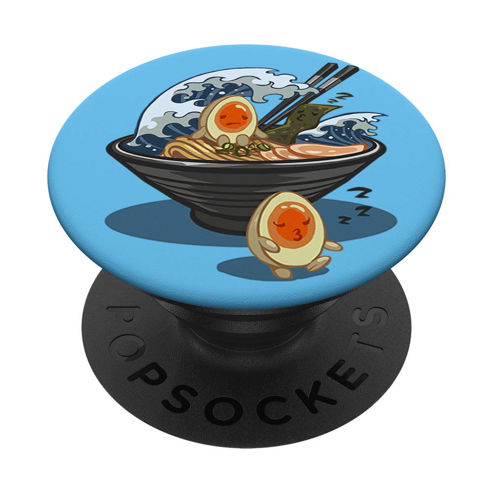 Japanese Tsunami Ramen Noodle and Sleep Walking Egg PopSockets Grip and Stand for Phones and Tablets