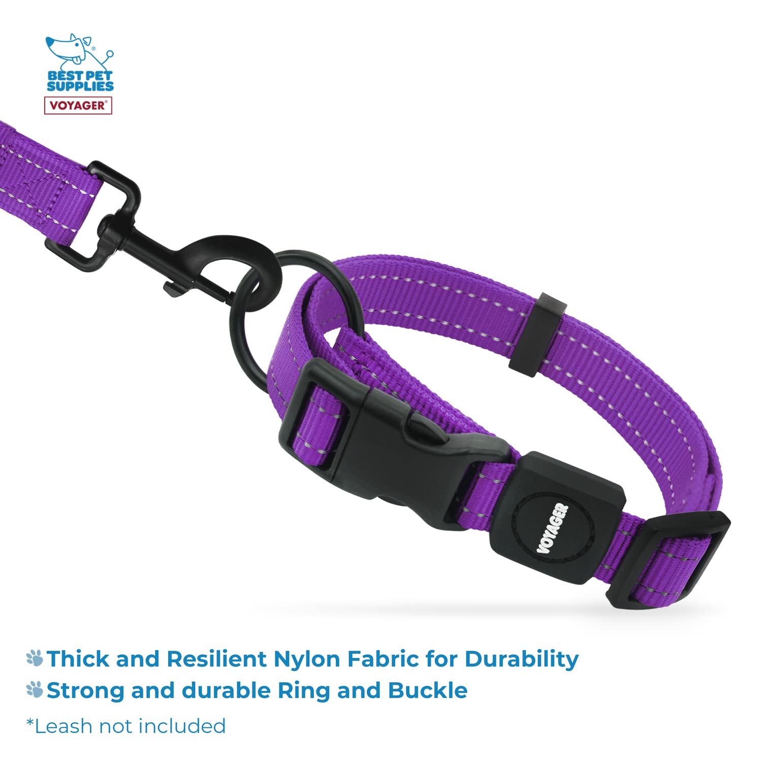 Best Pet Supplies Reflective Dog Collar with Adjustable Length, Heavy-Duty Buckle, and Strong Leash D-Ring, Training, Walking - Image 3