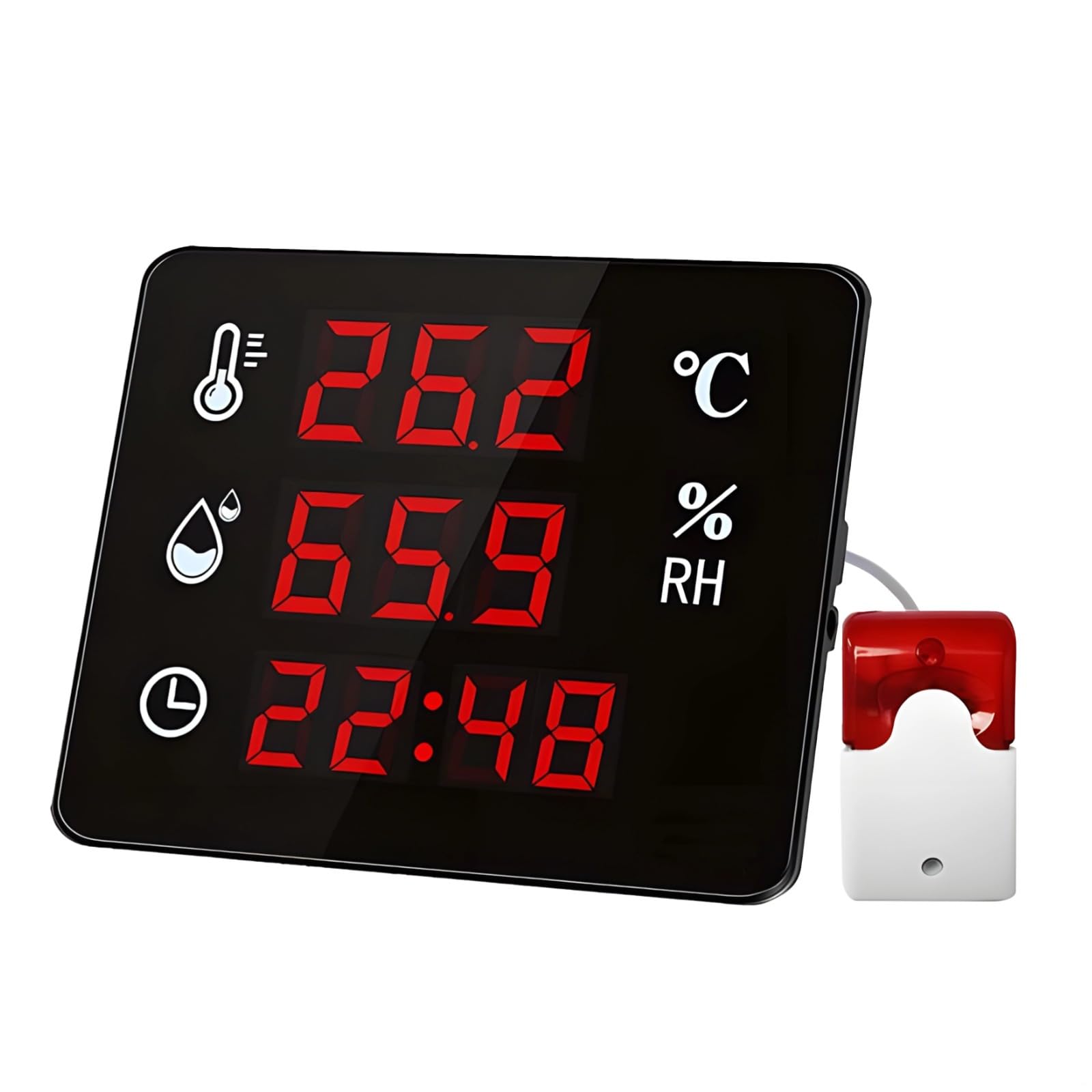 Monitor digitale di umidità della temperatura con allarme, -40 ℃ ~ 80 ℃, ampio display e sonda per uso interno in serra