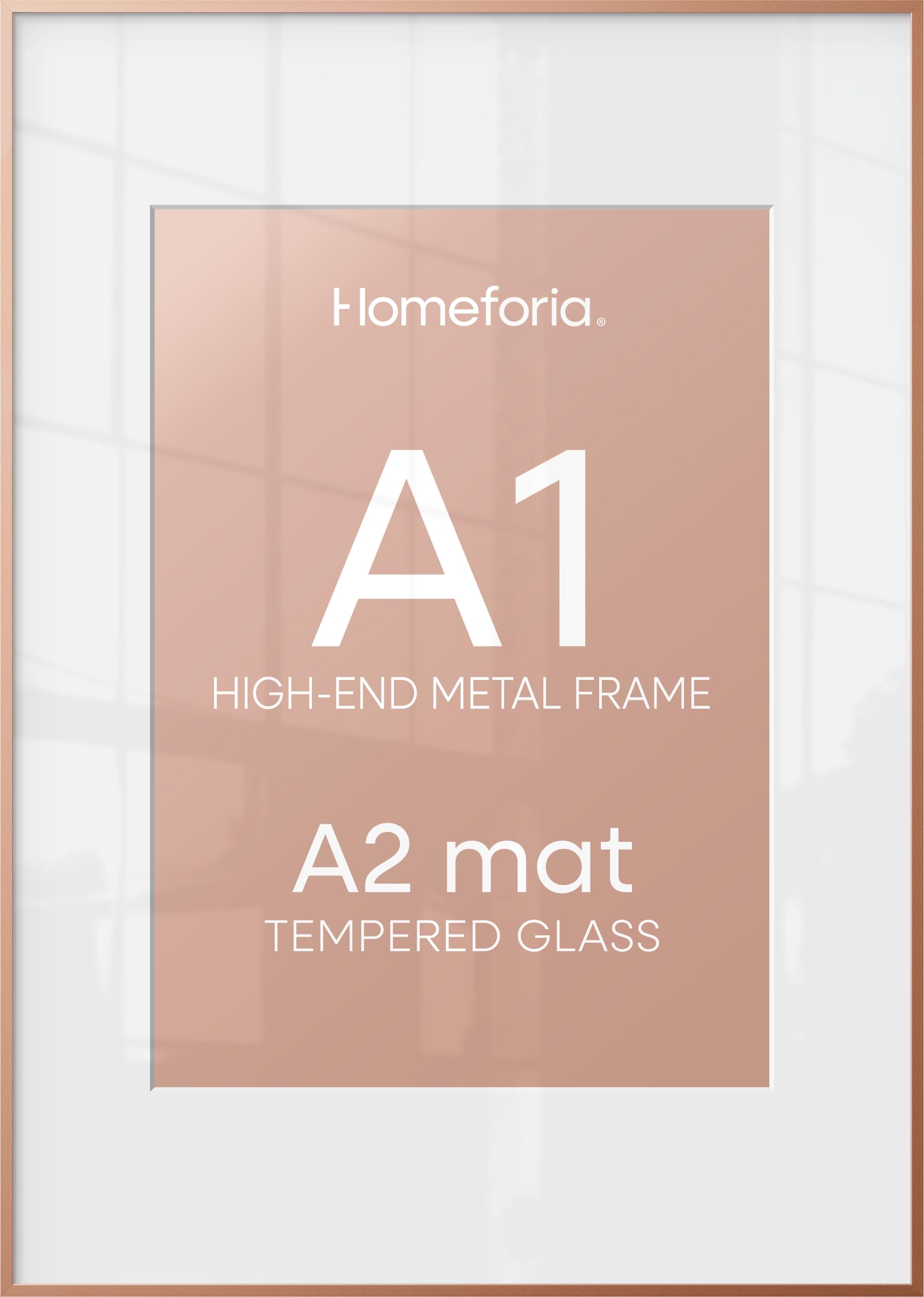Homeforia A1 Rose Poster Frame, High-End Metal, A2 Mat, Glass | High End Aluminum, Tempered Glass, Acid-Free A2 Removable Mat, A1 Edge-to-Edge Display, Wall Kit, Set Of 1