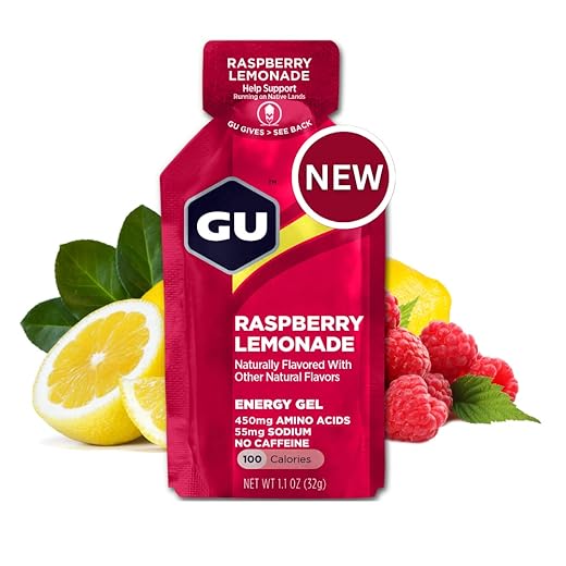 GU Energy Original Sports Nutrition Energy Gel, 8-Count, Vegan, Gluten-Free, Kosher, and Dairy-Free On-The-Go Energy for Any Workout, Raspberry Lemonade