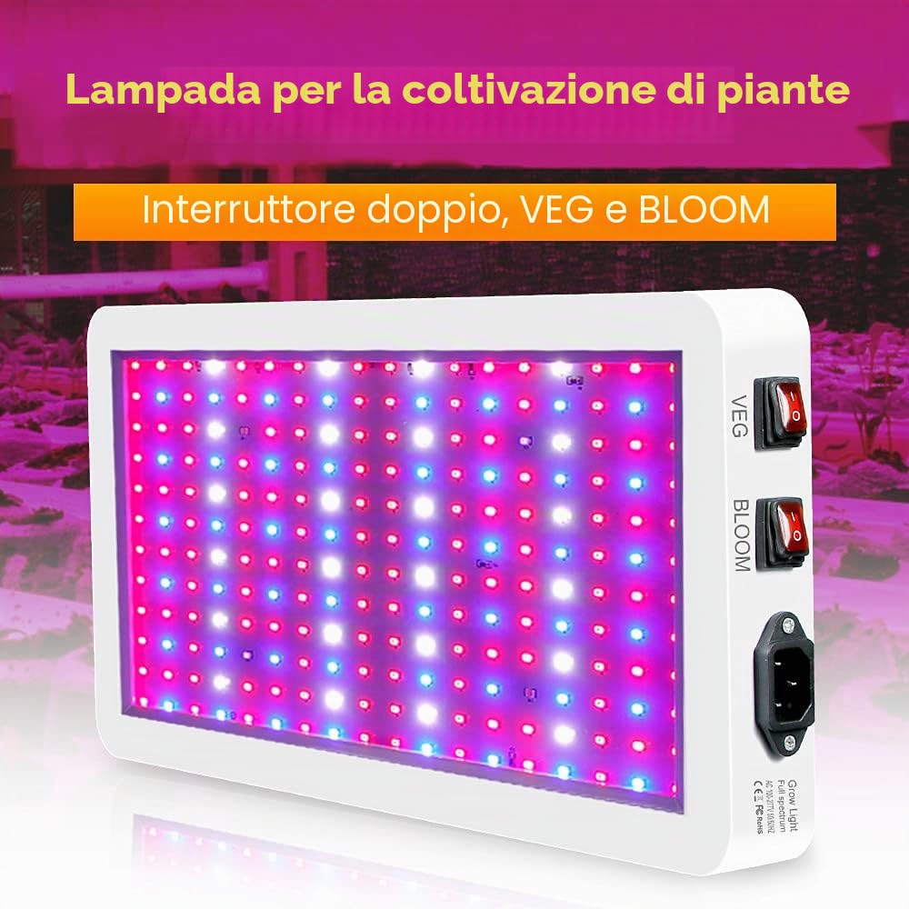 2000 W LED Grow Light per piante d'appartamento, 312 LED Full Spectrum Veg e Bloom Dual Switch IP65, lampade impermeabili per piante sospese per piantine, fiori serra