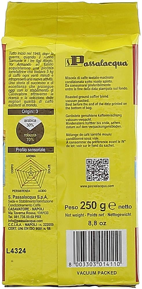 Passalacqua Alambra caffe' café italiano molido 250 g + Polpa italiana gourmet 400 g