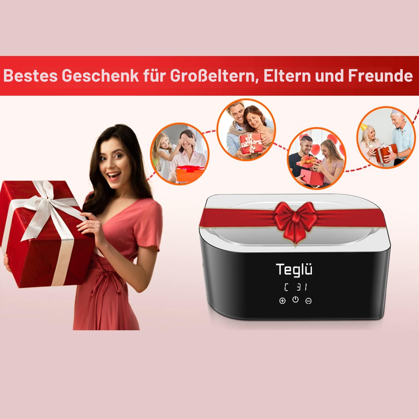 Paraffinbad für Hände und Füße 4L, Paraffin Wachsbad Paraffinbad Set mit Zubehör 1350g Paraffinwachs/Handschuh/Bürste-200W, Schwarz