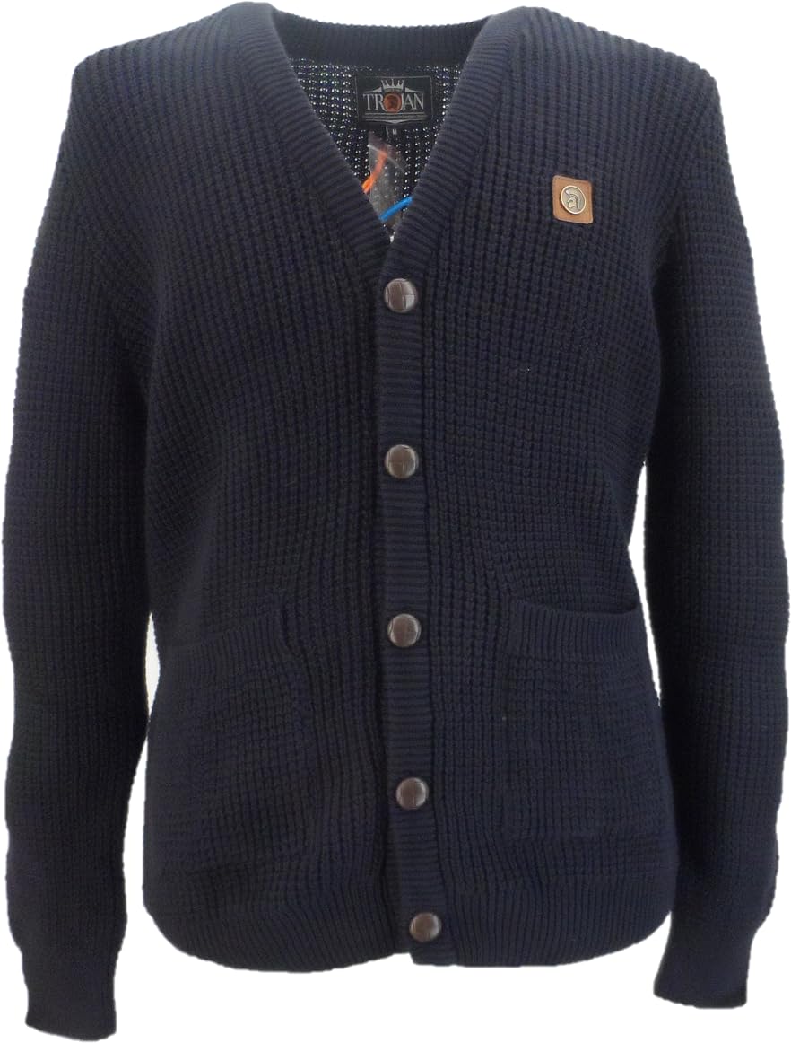 Trojan Men's Navy Classic Waffle Cardigan (Uk, Alpha, 3XL, Regular, Regular, )