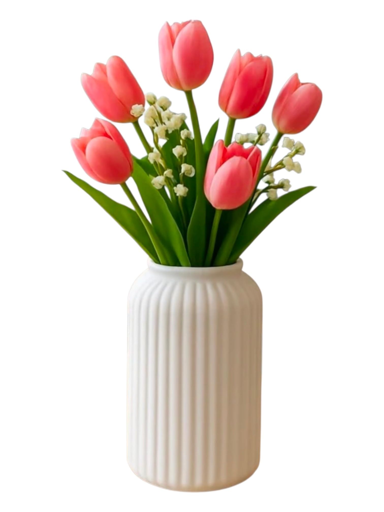 Ribbed Ceramic Flower Vase, White, 5 Inch, for Home Decor, Office Decor and Table Centrepiece-image-49