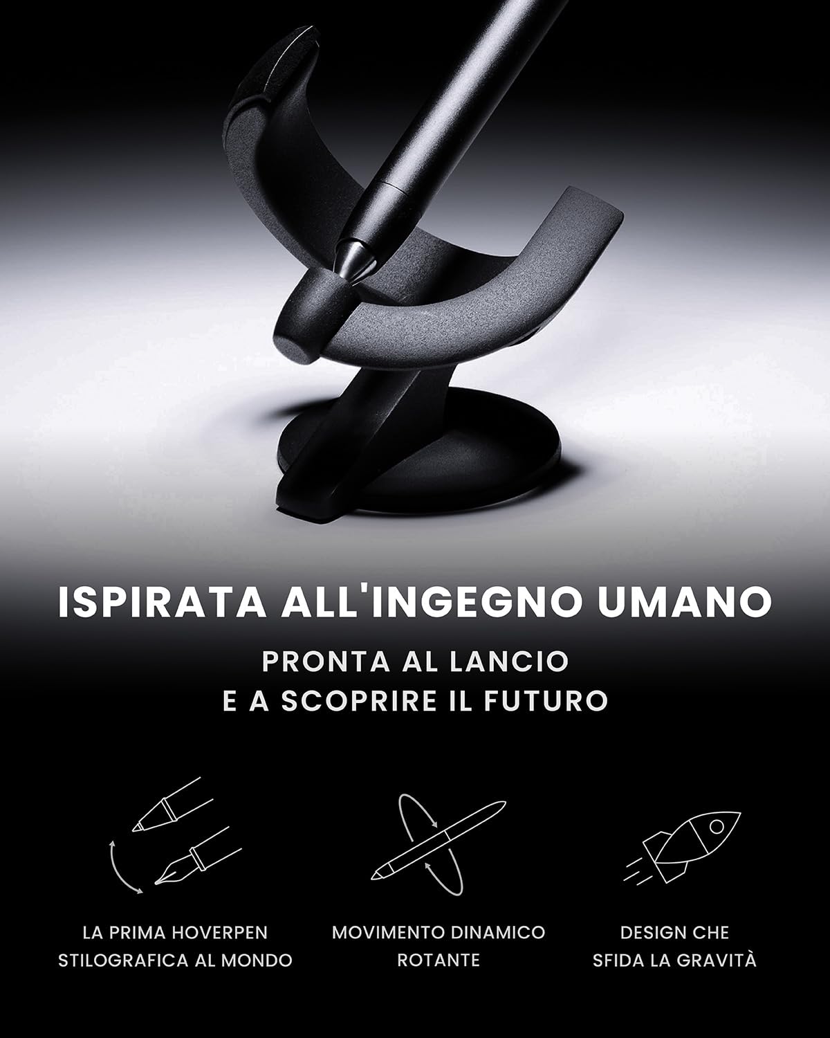 novium Hoverpen Future - Penna fluttuante 2 in 1 stilografica e roller, levitazione magnetica, design ispirato allo spazio, decorazione da scrivania, idea regalo di lusso, Deep Black