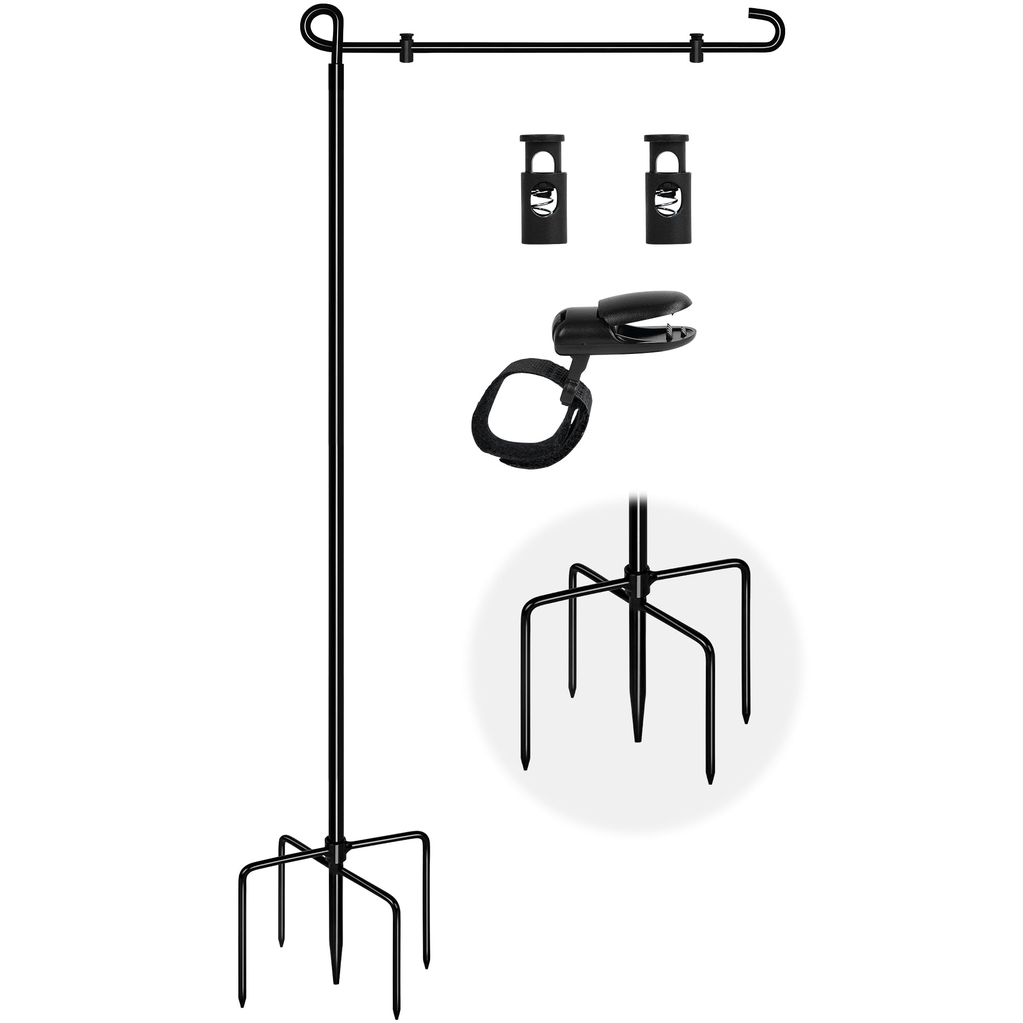 Garden Flag Stand with 5 Prong Base,Stable Design Garden Flag Holder for Outside,Waterproof Coated Yard Flags Pole Holder with Clip and Stopper for Outside House,Garden Flags,Yard Decorations