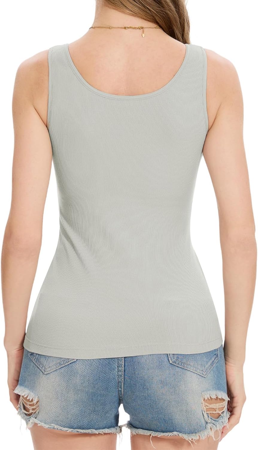 Womens Tank Tops Built-in Bra Ribbed Cami Tanks Lightweight Undershirt Tank Tops - Image 4