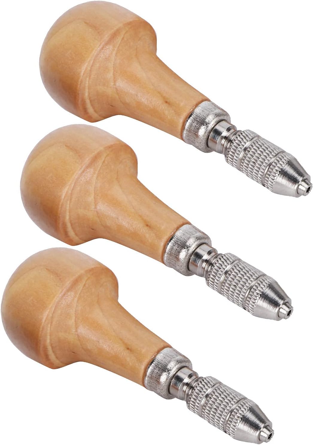 3 Set Pin Vise Tool, Graver Type Precision Pin Vise Hand Drill Wooden Handle Single End Lock Nozzle Gold Jewelry Production Making ToolPin Vises