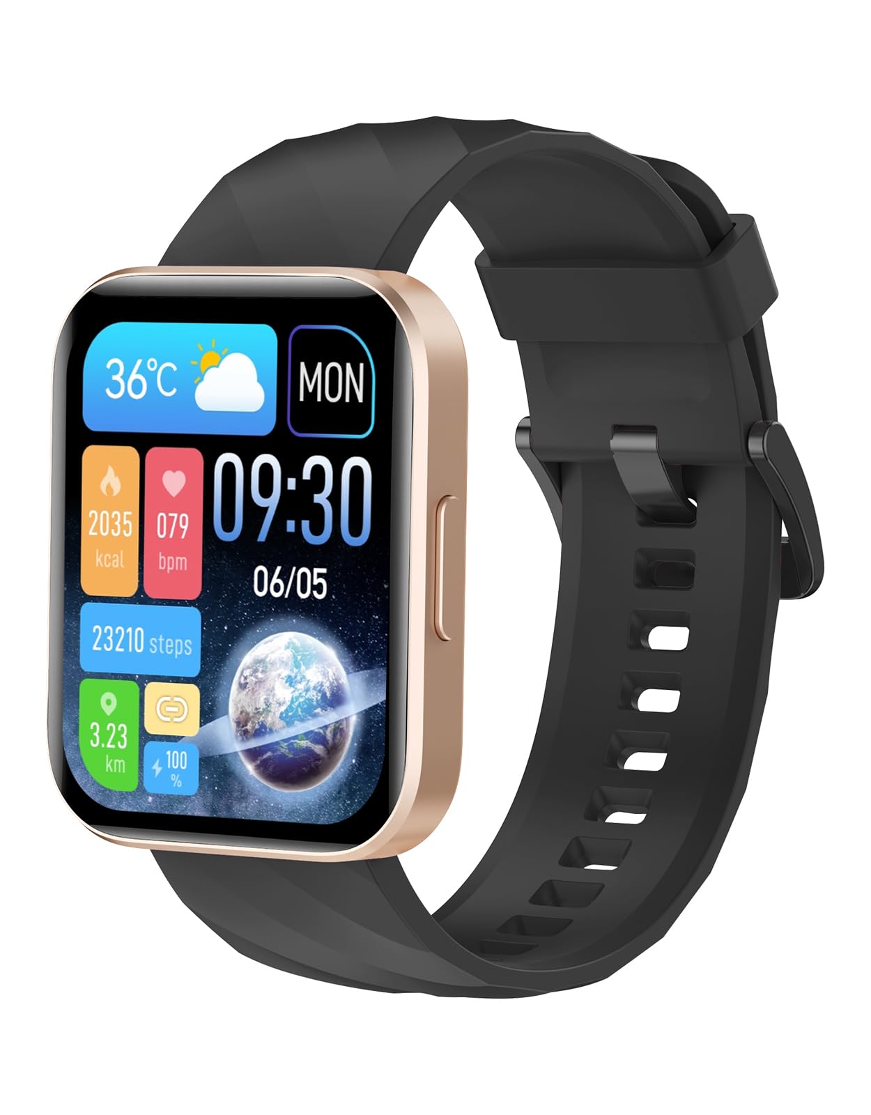 RUIMEN スマートウォッチ D1 iPhone/Android対応 通話機能付き 1.85インチ大画面 活動量計 技適認証済み 黑金