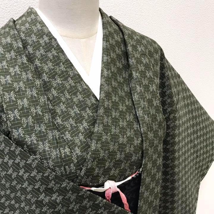 Amazon.co.jp: 紬本場大島紬 アンサンブル しつけ付き 正絹 緑色系 袷 