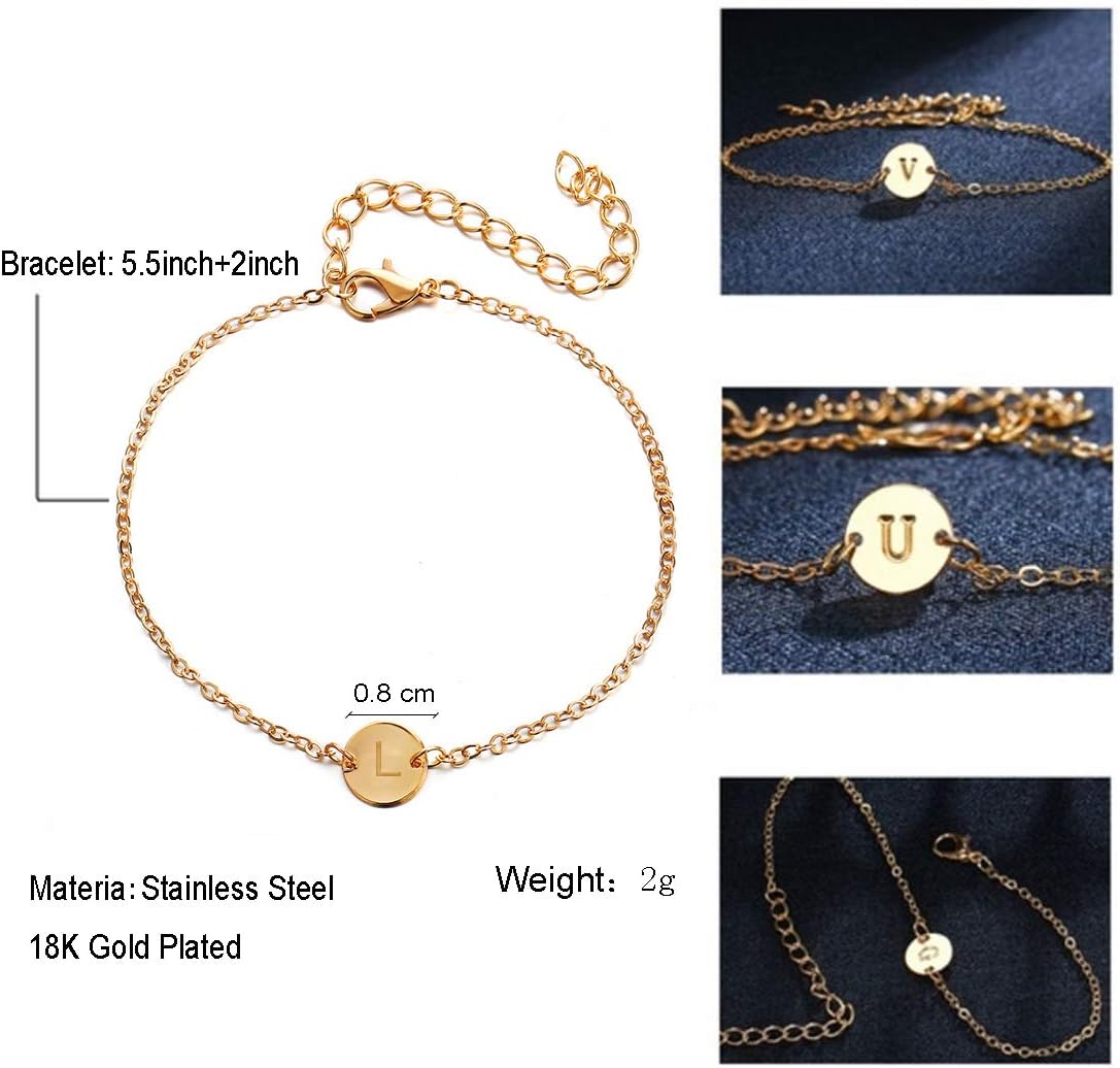 Initial Charm Bracelets 18K Gold Plated Stainless Steel Dainty Small Round Coin Disc Initial Bracelet Engraved Letters Personalized Name Bracelet for Women - Image 5