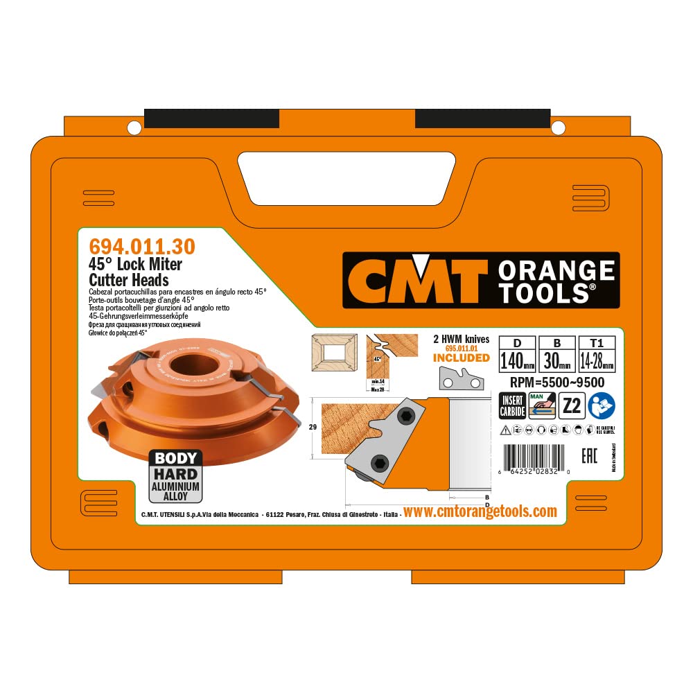 CMT 694.011.30 Cabezal portacuchillas para encastres en ángulo recto 45° 140x30mm