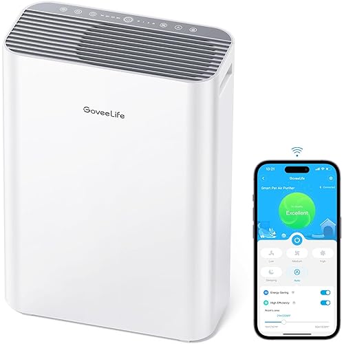 GoveeLife Smart Air Purifiers for Home Large Room, Air Purifiers for Pets with PM2.5 Sensor, Washable Pre-Filter for Pet Hair Lint, 24dB Large Air Purifier with App Control