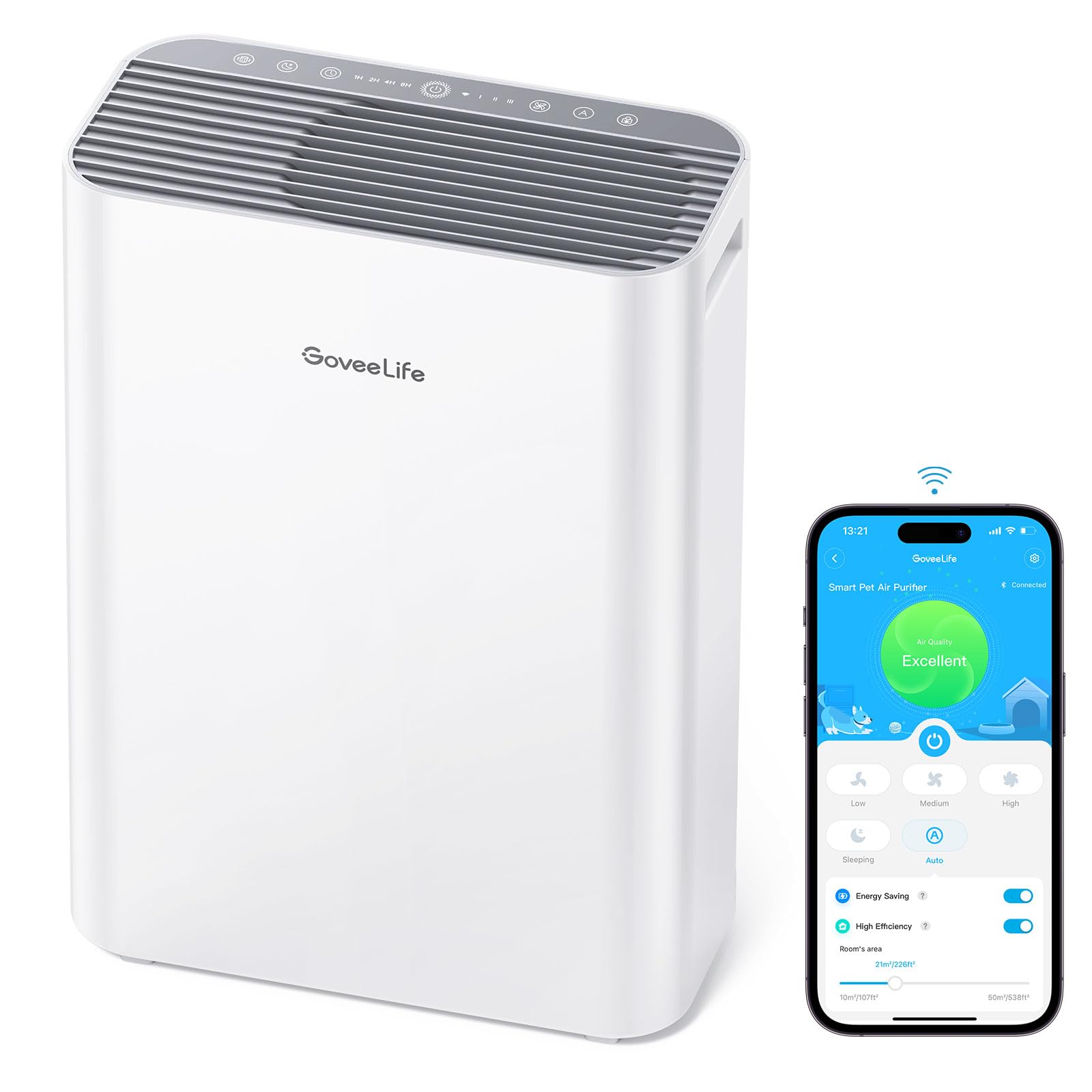 Smart Air Purifiers for Home Large Room, Air Purifiers for Pets with PM2.5 Sensor, Washable Pre-Filter for Pet Hair Lint, 24dB Large Air Purifier with App Control