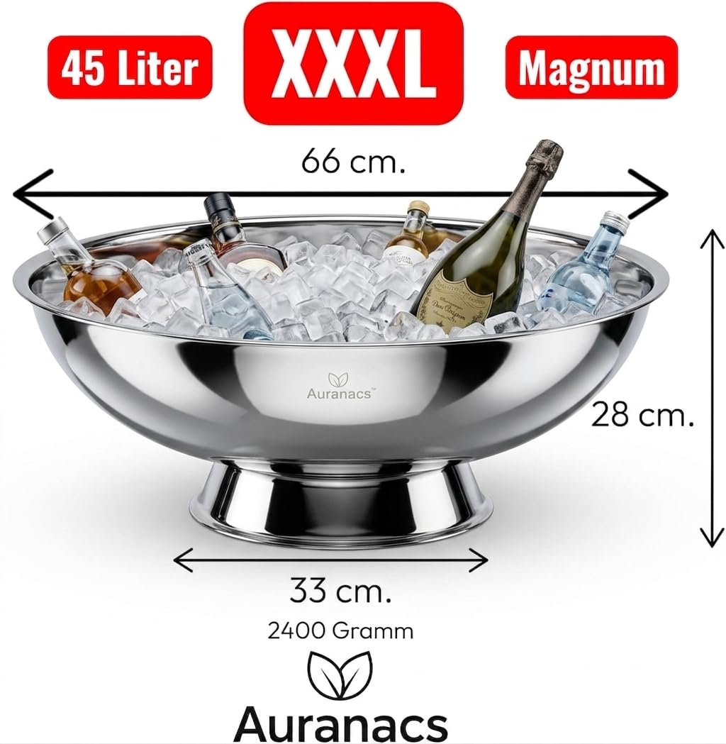 Maximus | Imperiale Edelstahl-XXXL Bowl | Spiegelpolierte Getränkekühler-Bowl | Gigantische Ø 66 cm | Für Champagner, Wein & Bier | Das ganz dicke Ding für Grillpartys, Events & Galas