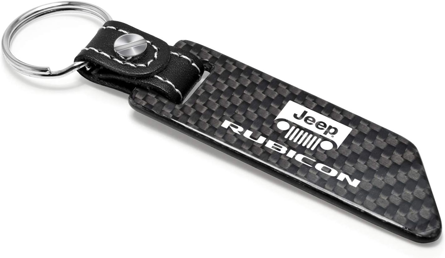 iPick Image for Jeep Rubicon Wrangler Real Carbon Fiber Blade Style with Leather Strap Key Chain - Official Licensed