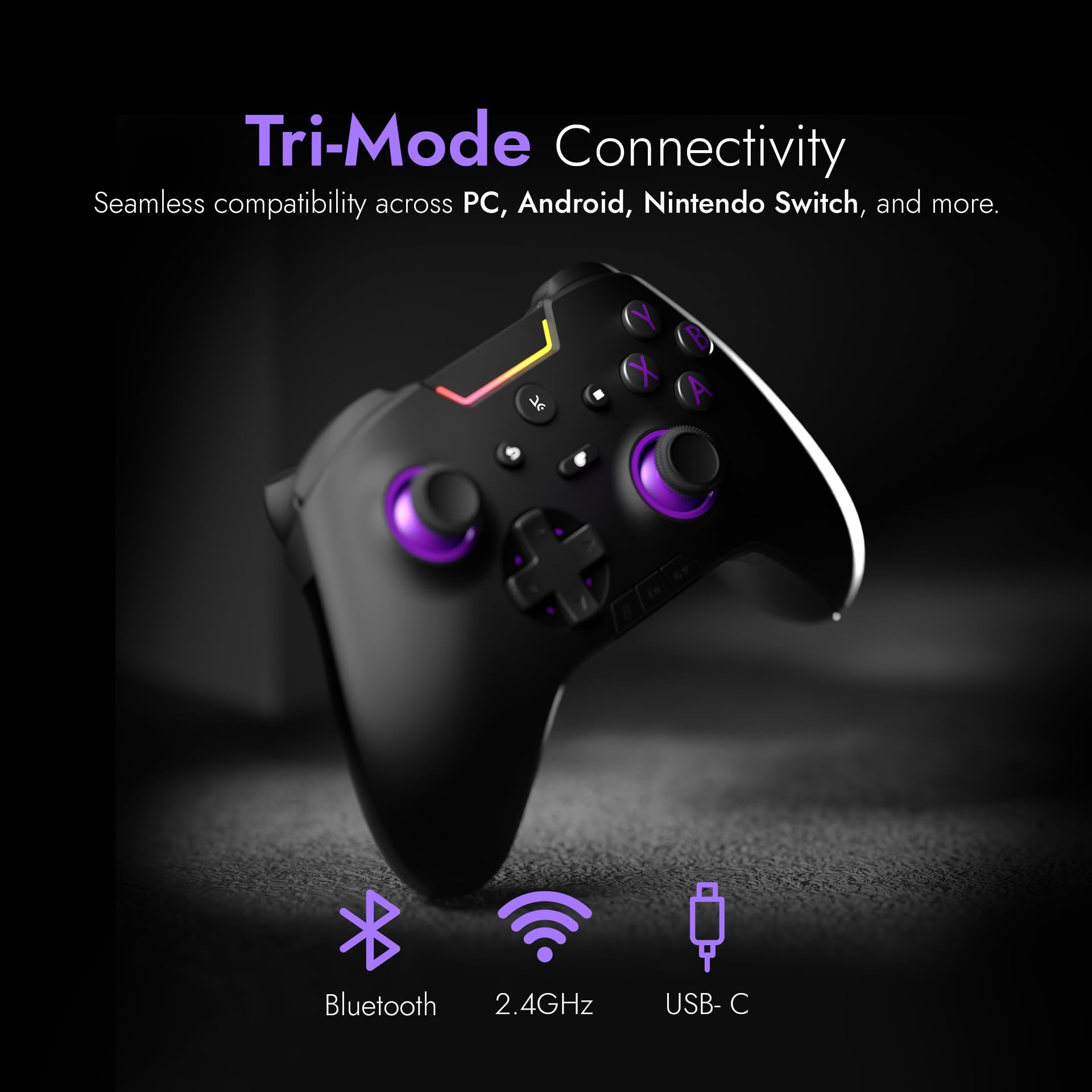 Kreo Surge XB Wireless Gaming Controller with Hall Effect Joysticks & Triggers, Tri-Mode, Turbo Mode, Macro Buttons, RGB, 1000Hz Polling, Gaming controller for PC Wireless, Android. — Amazon image 2