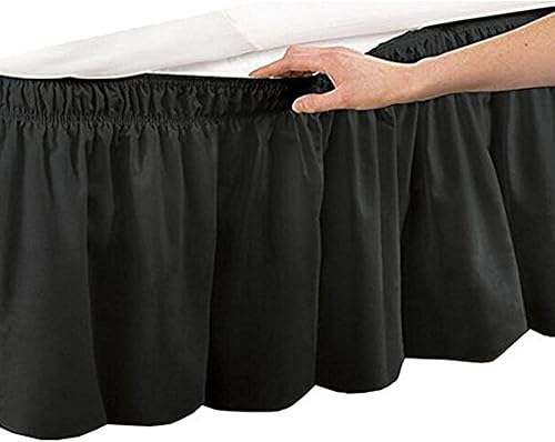 Falda de cama plisada de tres lados con estilo envolvente de algodón egipcio elástico con caída de 15 pulgadas contra el polvo para camas tamaño