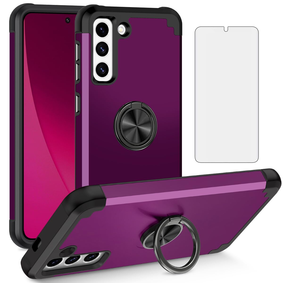 Asuwish Phone Case for Samsung Galaxy S21 5G 6.2 inch with Tempered Glass Screen Protector Cover and Magnetic Stand Ring Holder Protective Cell