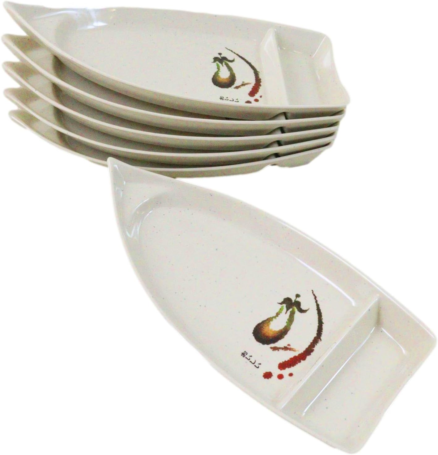 Set de 6 Platos Sushi de Melamina con Compartimento para Salsa