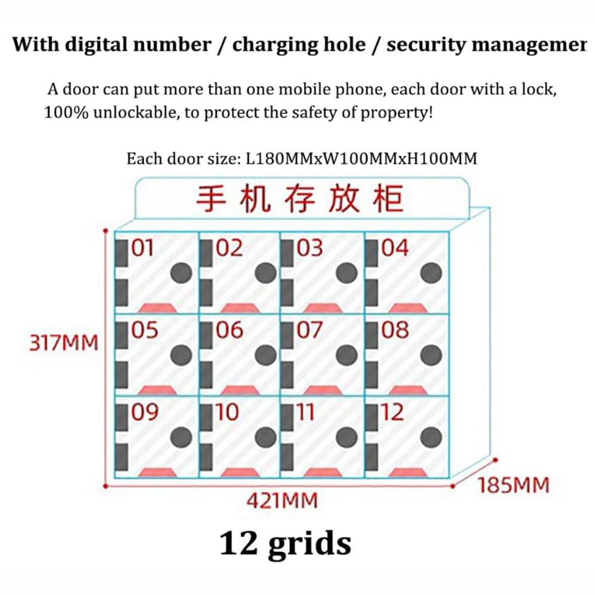 Supporto da parete per telefono, perfetto per la gestione sicura dei dispositivi in uffici e scuole, massimizza spazio ed efficienza con design a 12 griglie e facile da installare