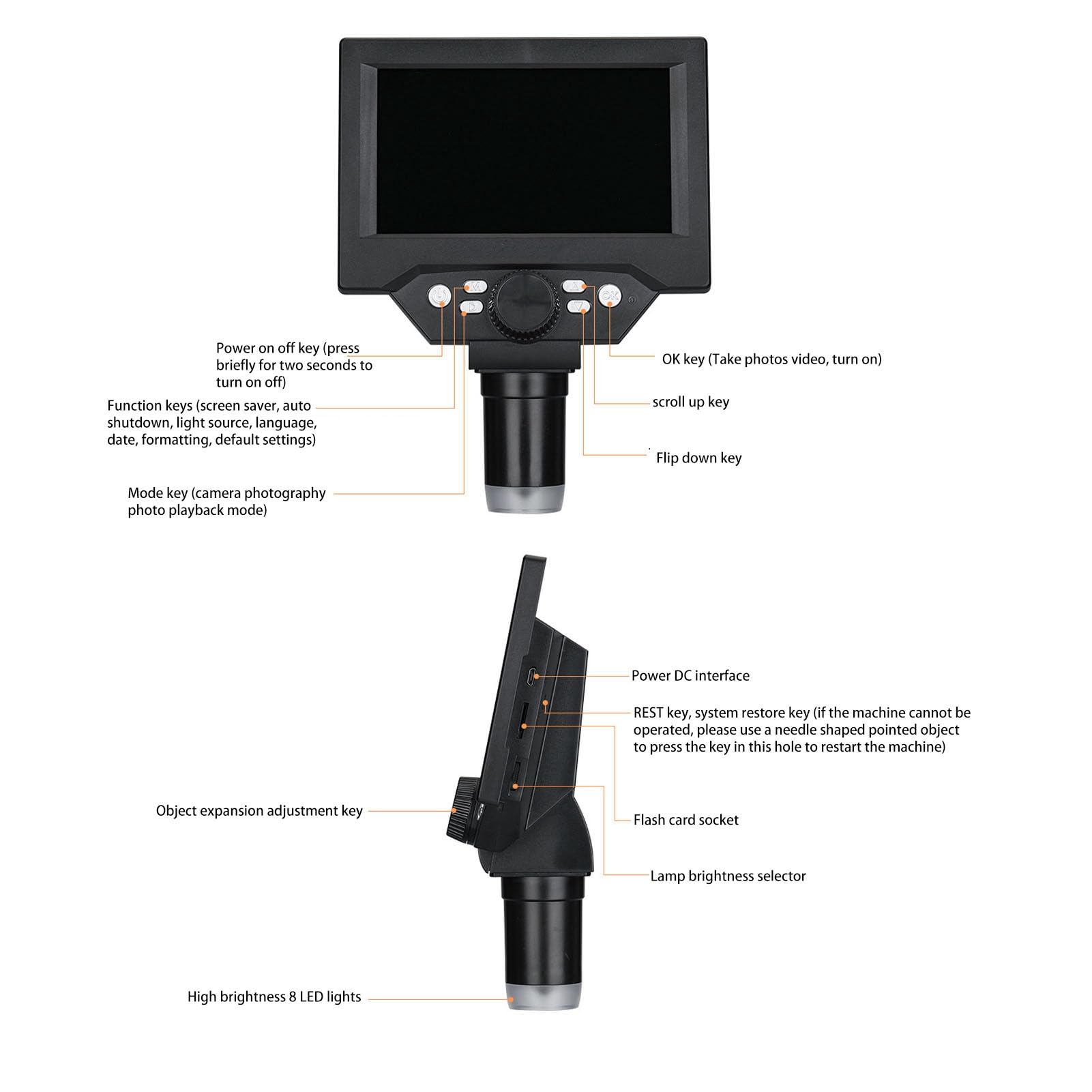 Microscopio Digital 5.5in 1000X, Ampliador de Monedas 12MP con