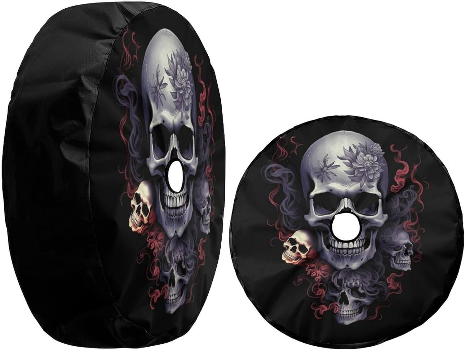 Skull Print Spare Tire Cover with Backup Camera Hole Wheel Tire Cover Fit Trailer, RV, SUV and Many Vehicle 17inch
