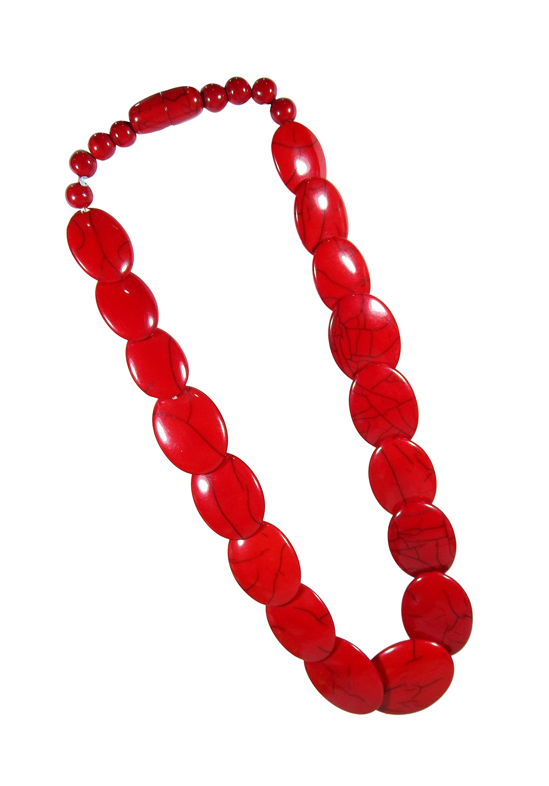 Oval Coin Crack Style Handmade flat Resin Beads Necklace for Girls & Women (Red) (B0C16YRKDN) Amazon Price History, Amazon Price Tracker