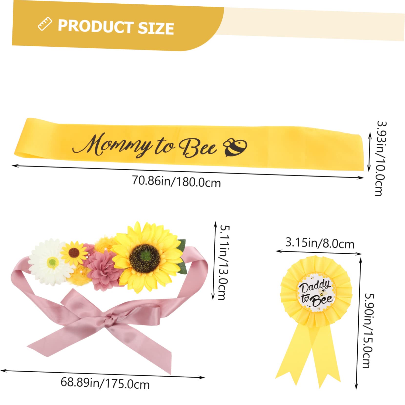 BESTonZON 3 Set ornamento di girasole abito mamma da fasciare baby shower forniture per baby shower di maternità fiore del sole Accessori cintura corpetto bambino spillo Poliestere